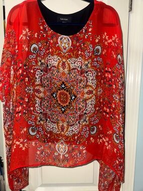 Karen Kane Red Medallion Print Sheer Tunic